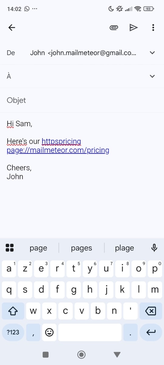 Edit your hyperlink in the Gmail mobile app