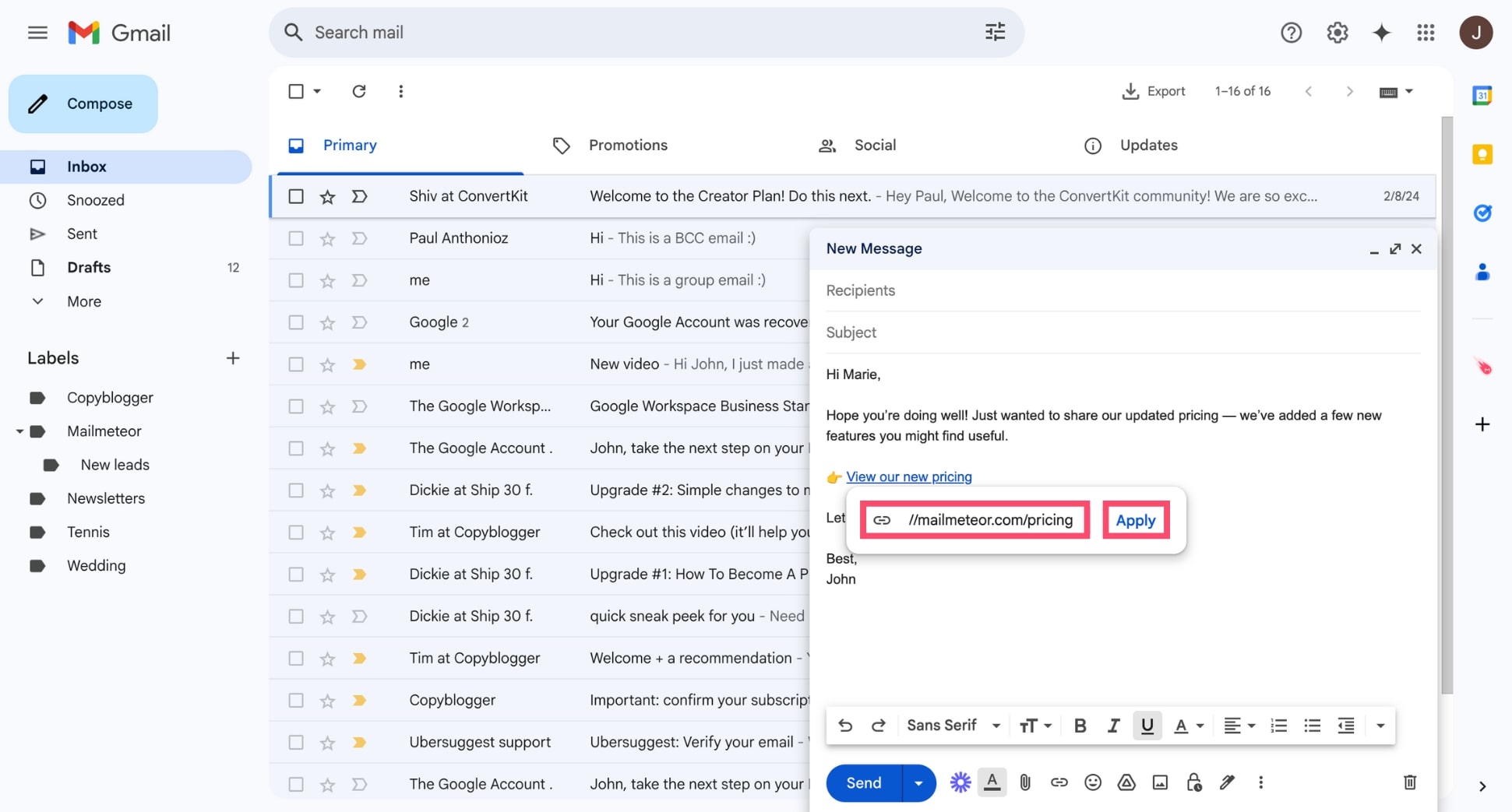 Paste URL in Gmail