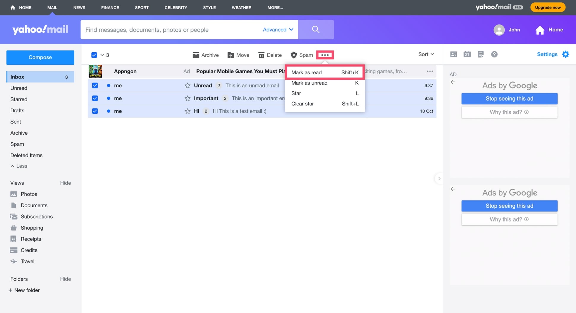 Mark all your emails as read in Yahoo Mail