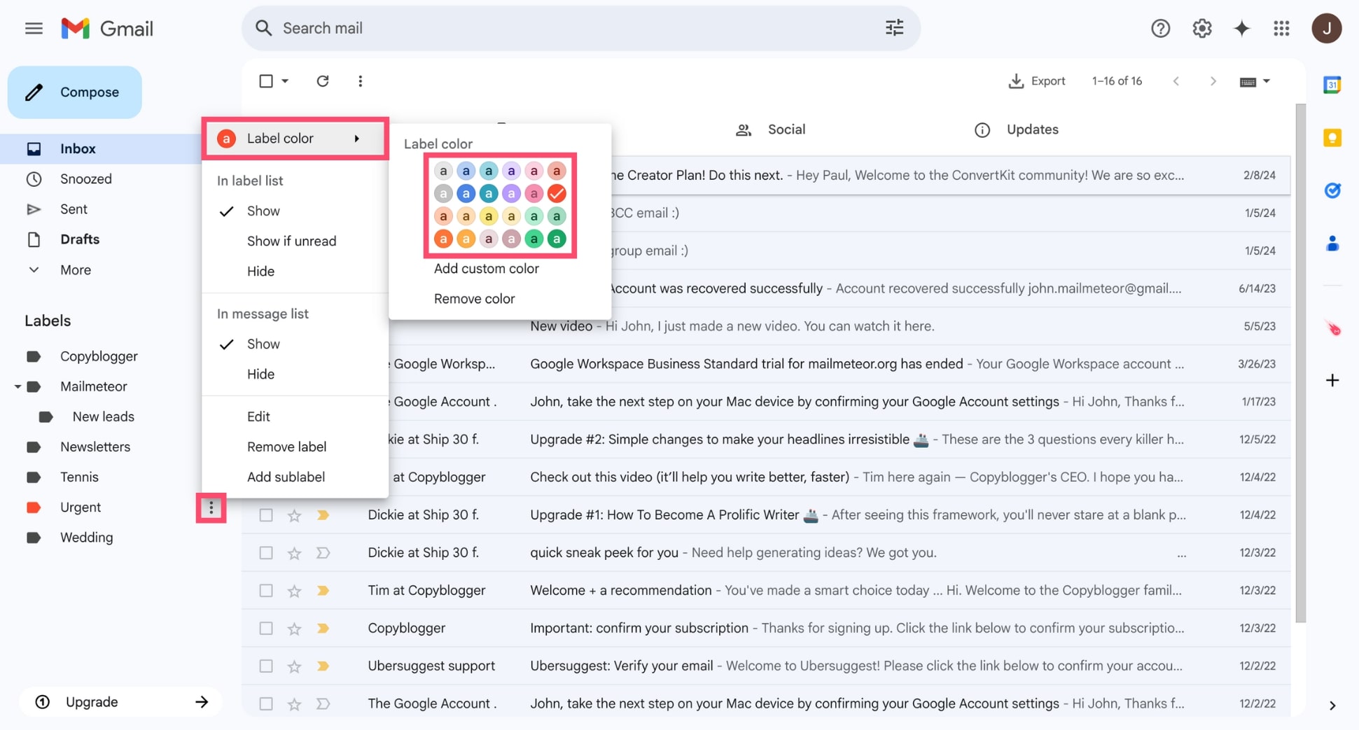 Assign a color to your Urgent label in Gmail