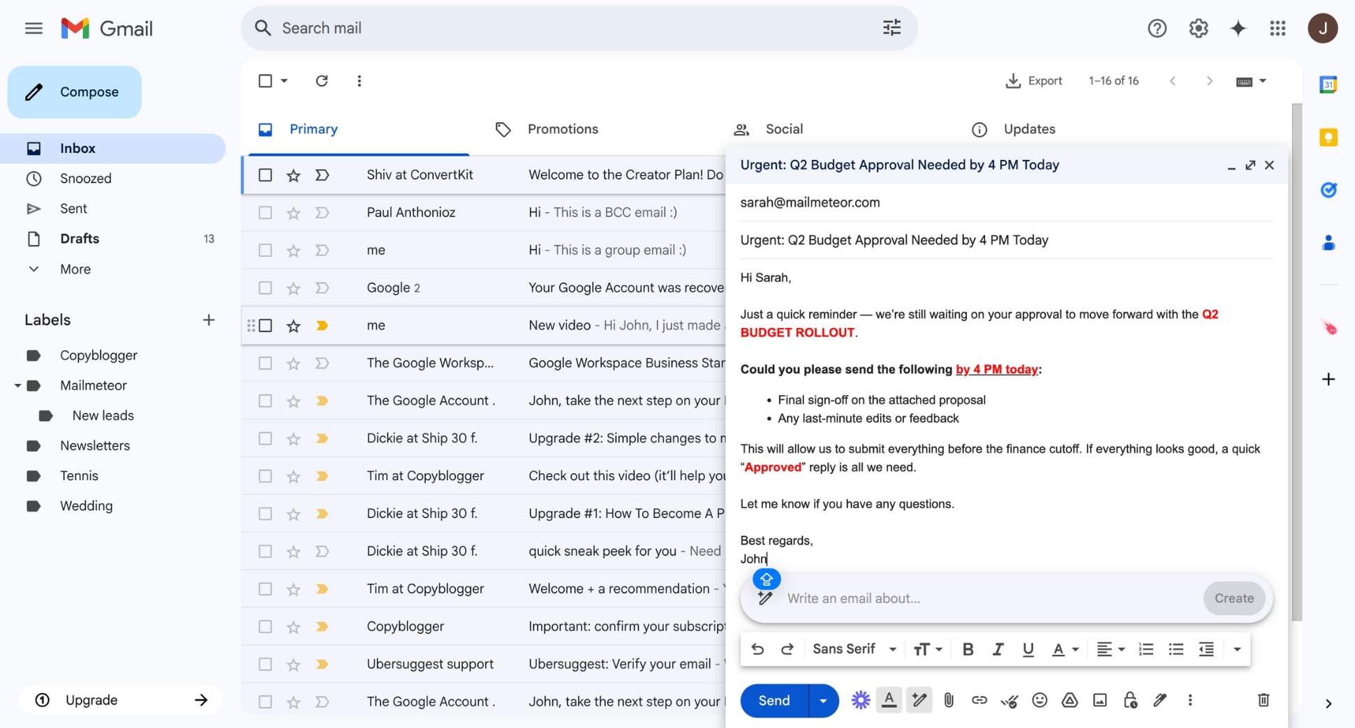 Highlight urgency with email formatting in Gmail
