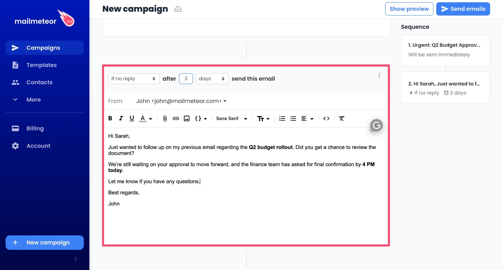 Schedule follow-ups in Mailmeteor