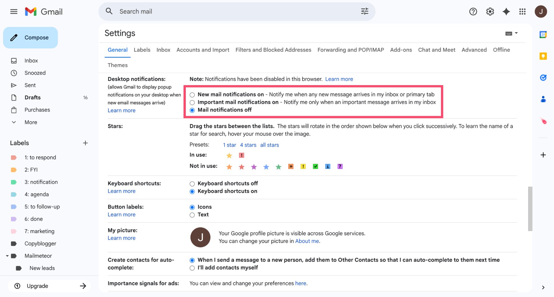 Manage Gmail notifications without muting emails