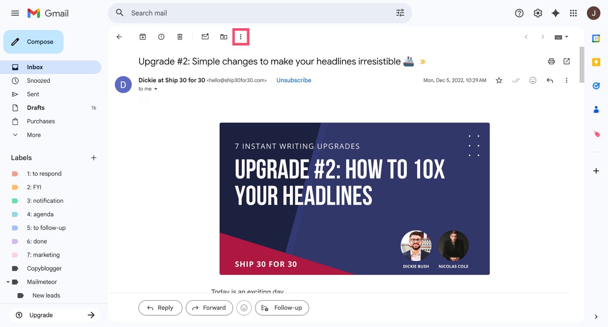 Click the More menu in Gmail