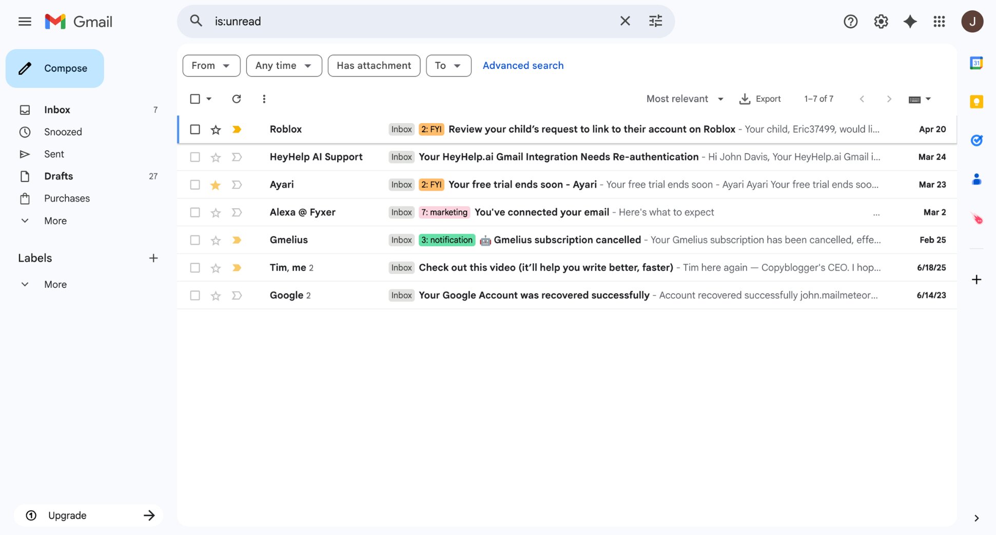 Type is:unread in Gmail search bar to find unread emails