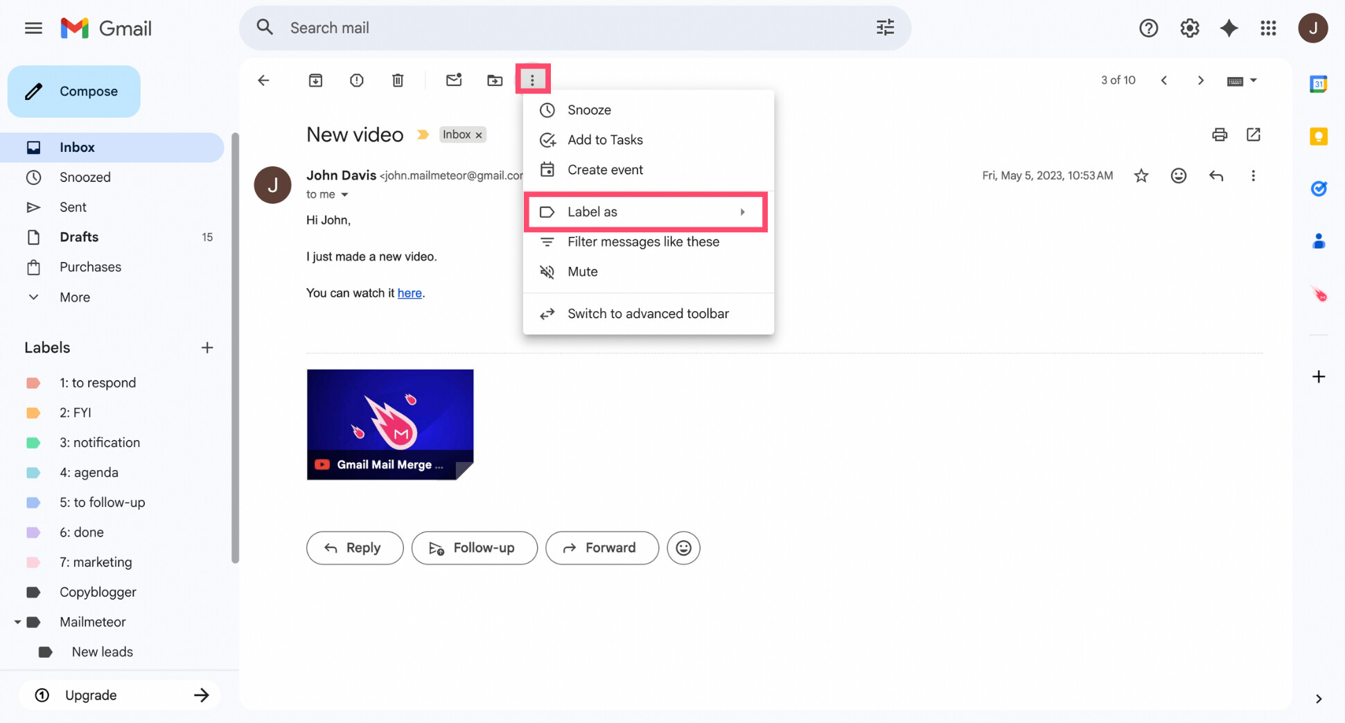 Add a label to a Gmail email