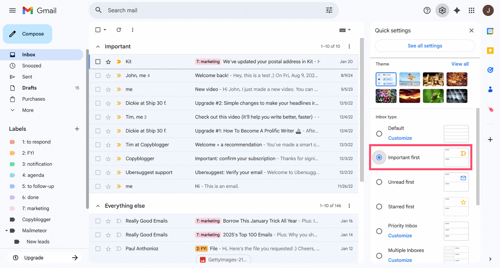 Pin important emails in Gmail