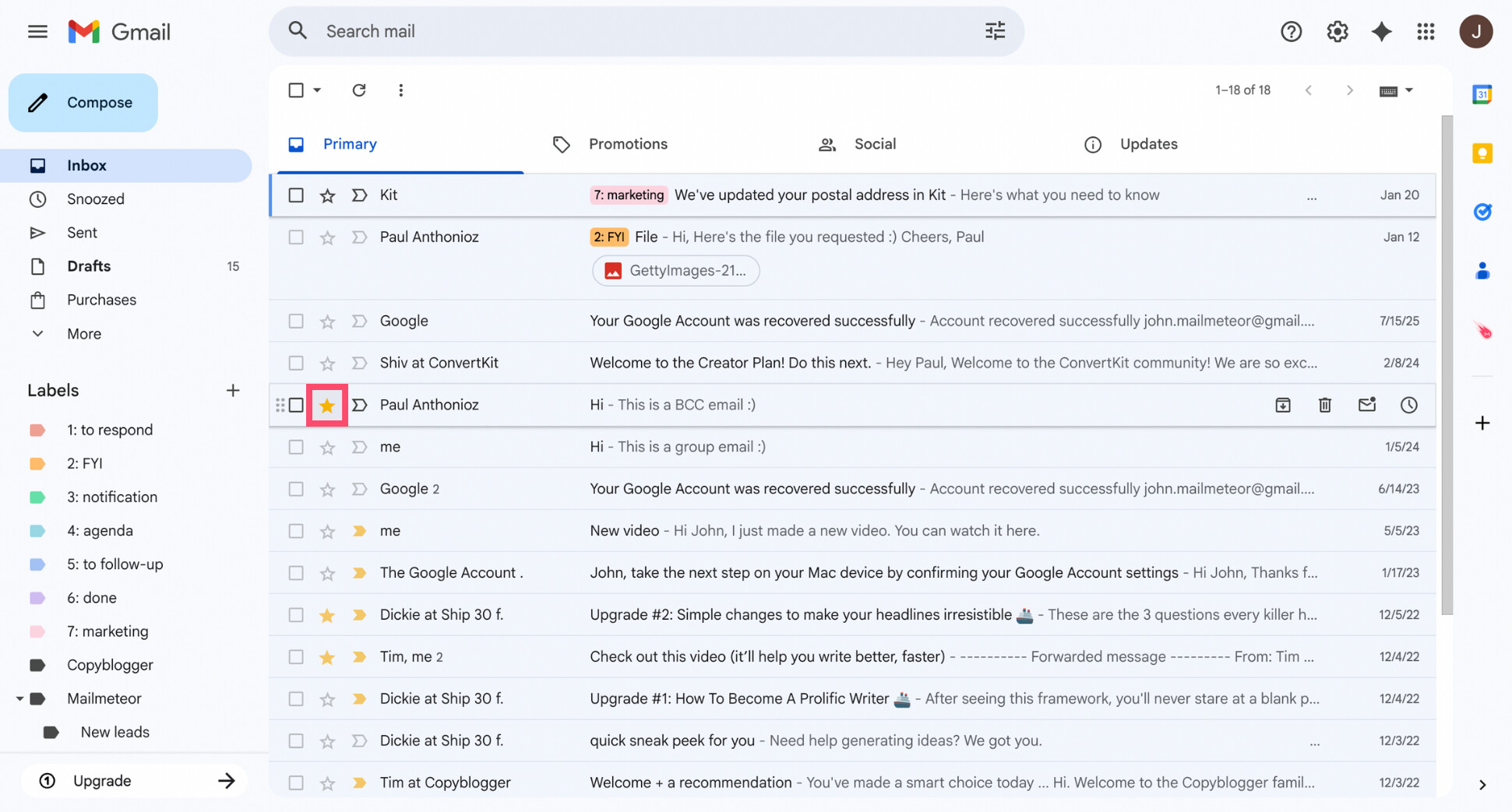 Star an email in Gmail