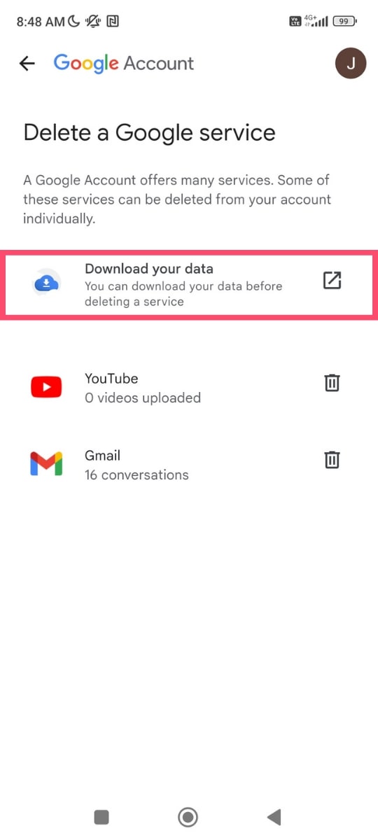 Download your Google account's data