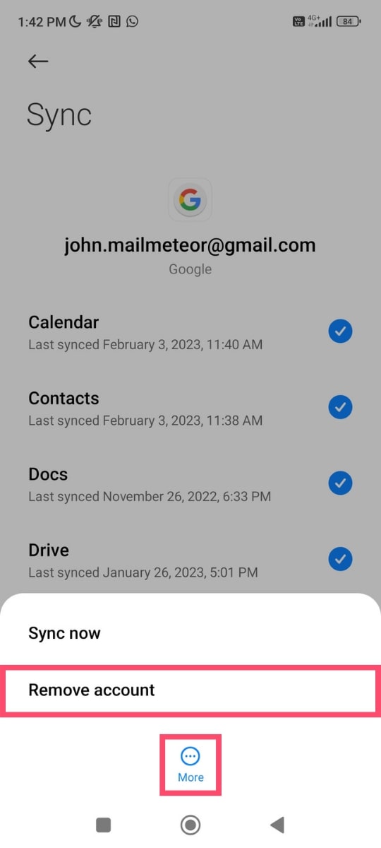 remove mail id from phone