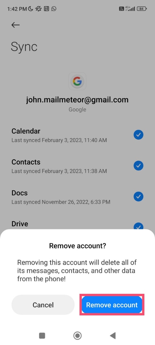 how to remove mail id from old phone