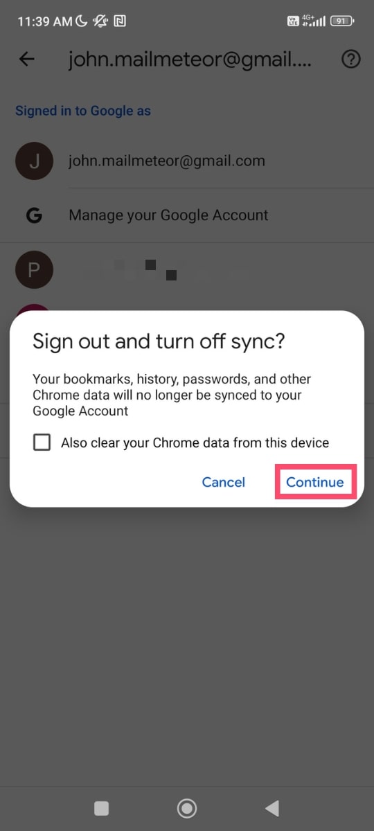 Turn off sync on your phone