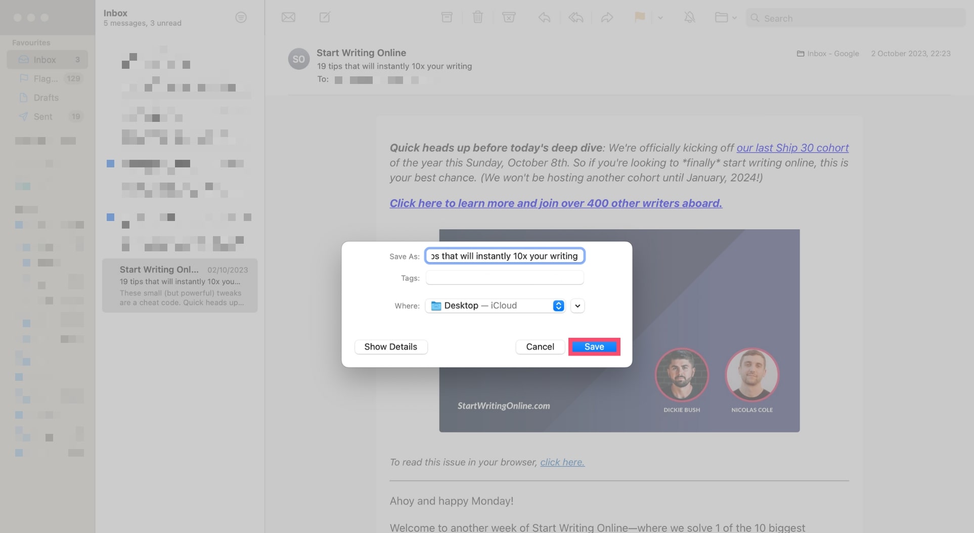 Save an email as a PDF in Apple mail