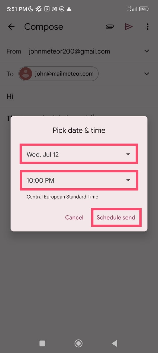 Schedule send on Android