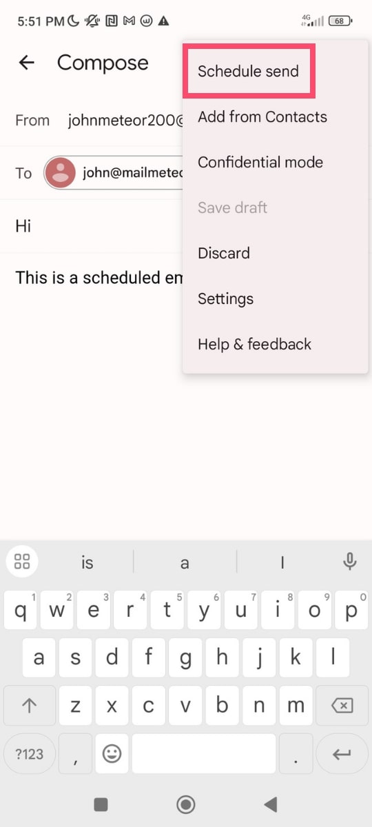 Schedule send in the Gmail app