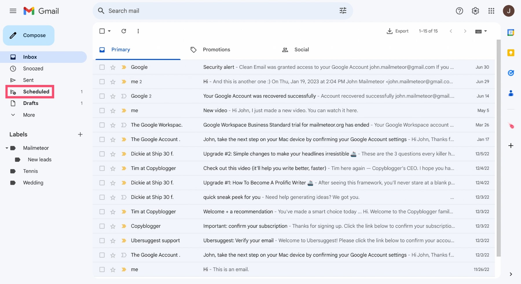 Scheduled email folder in Gmail