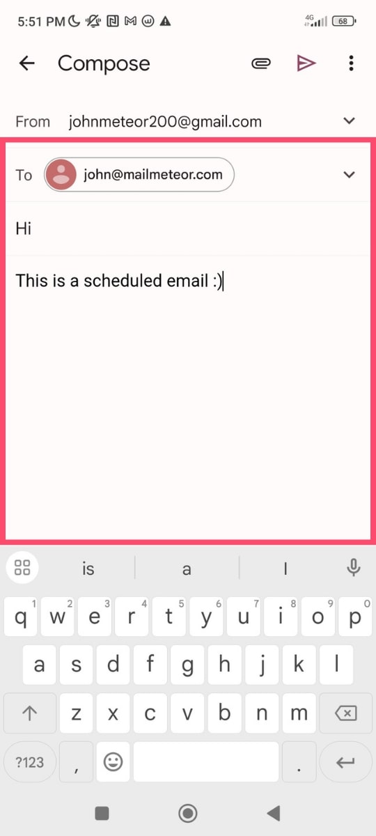 Write your email on your Android phone