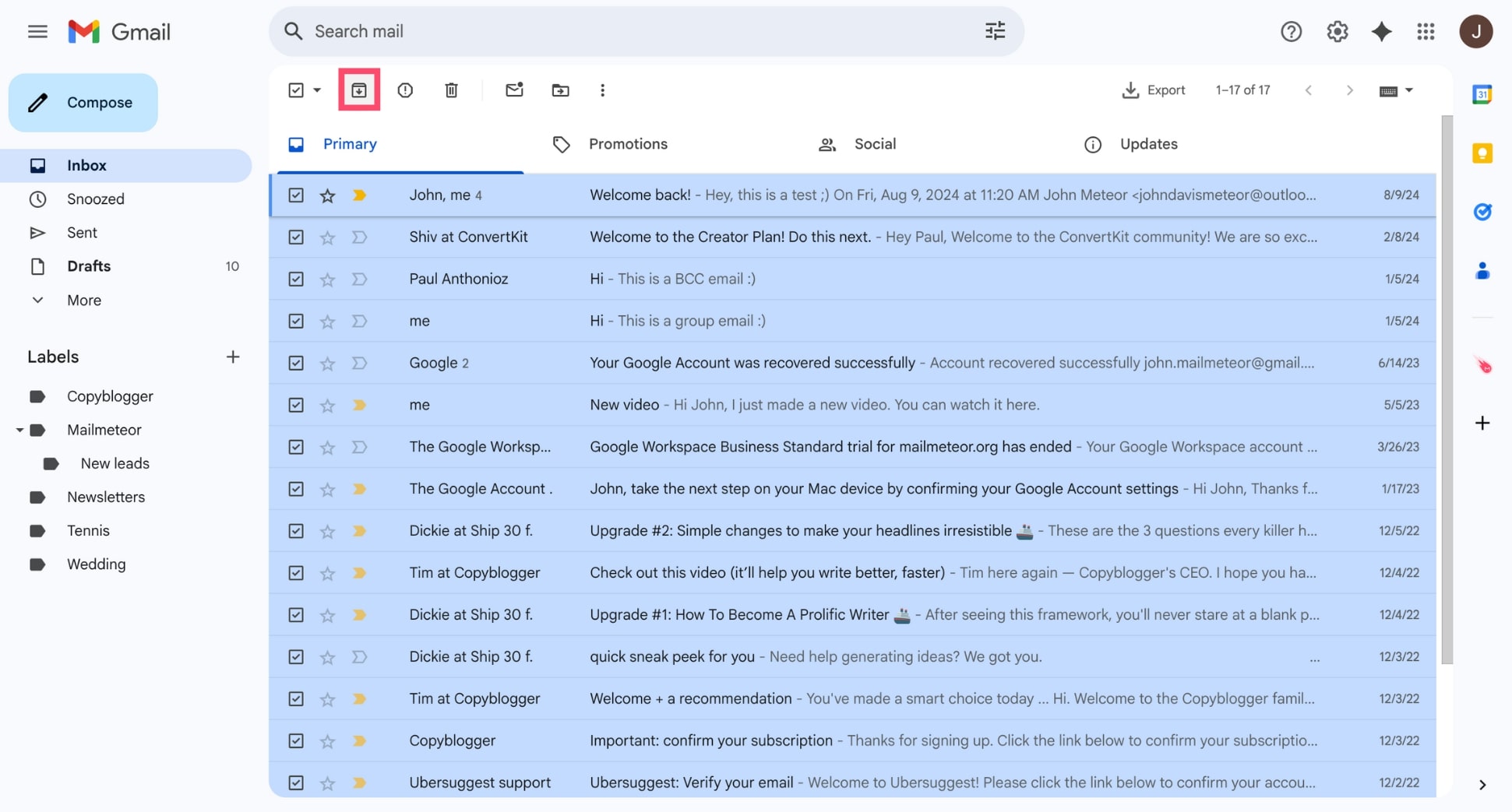 Archive all emails in Gmail