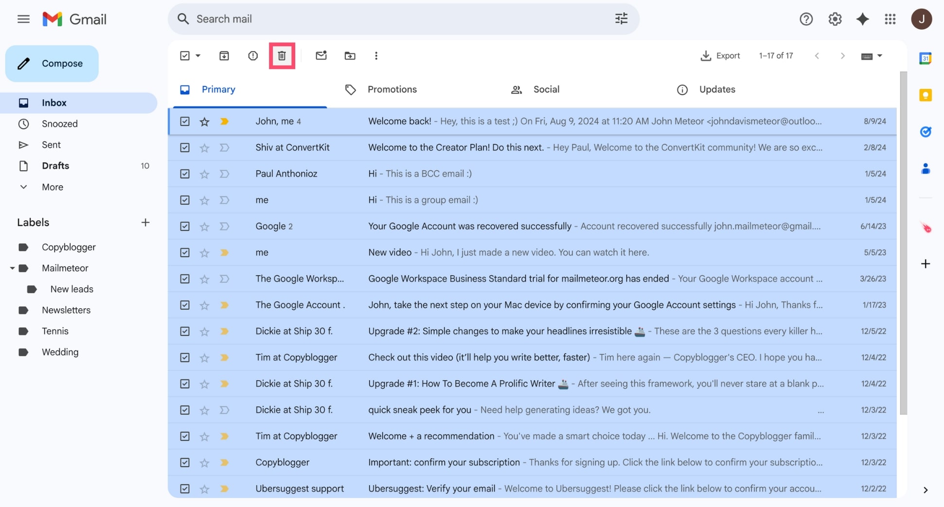 Delete all emails in Gmail