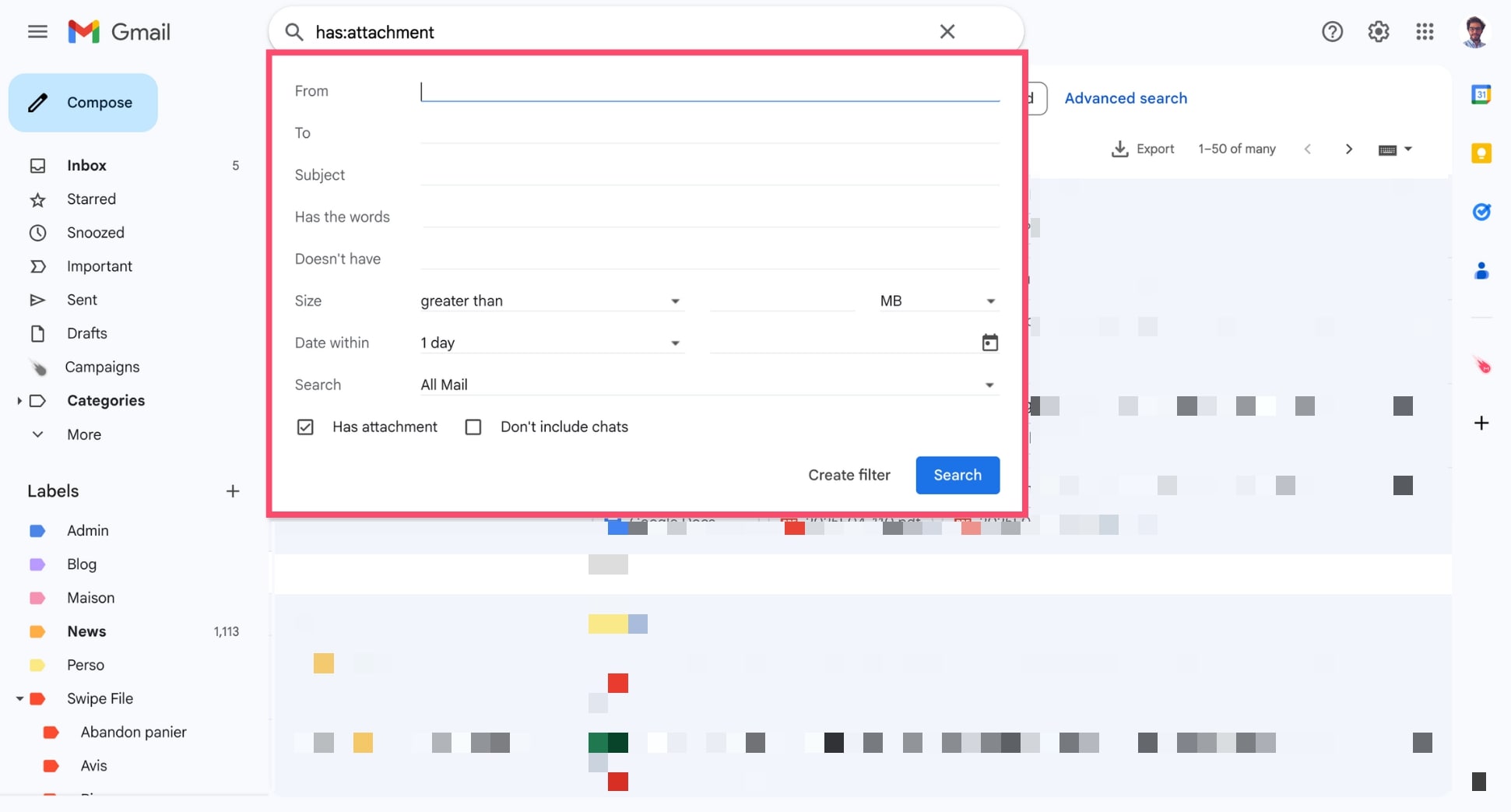 Search for specific emails in Gmail
