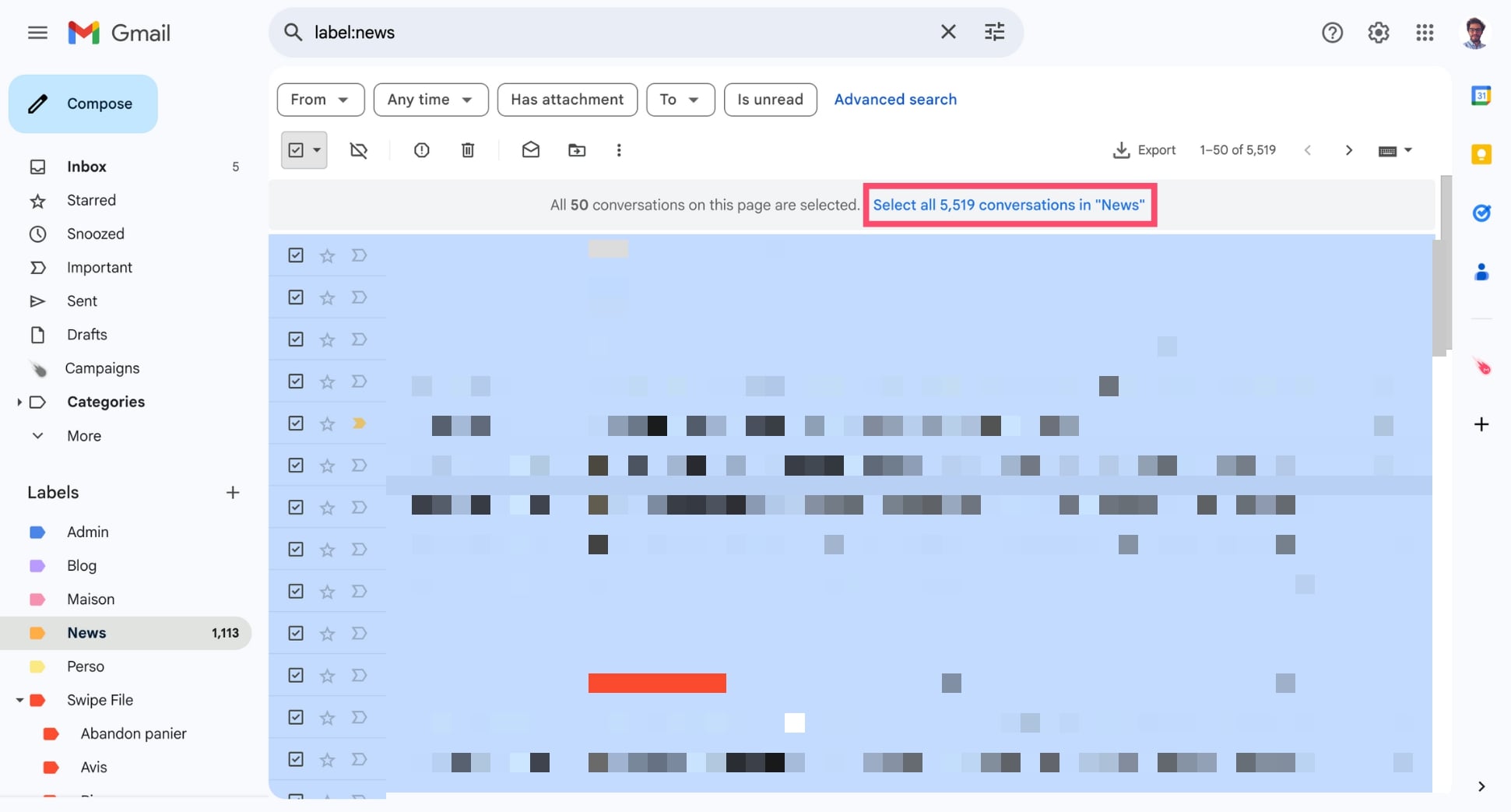 Select all emails in Gmail