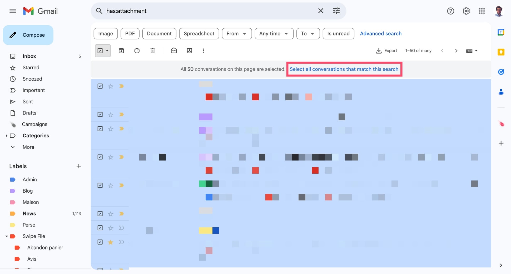 Select all emails that match your search in Gmail