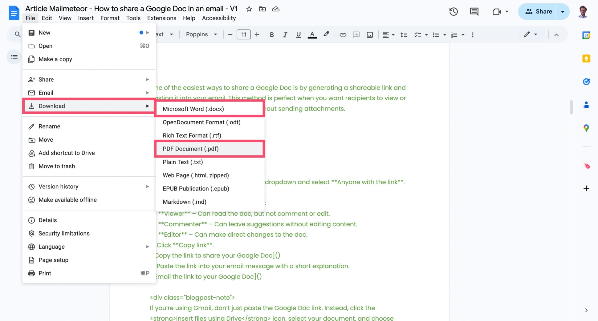 Download your Google Doc