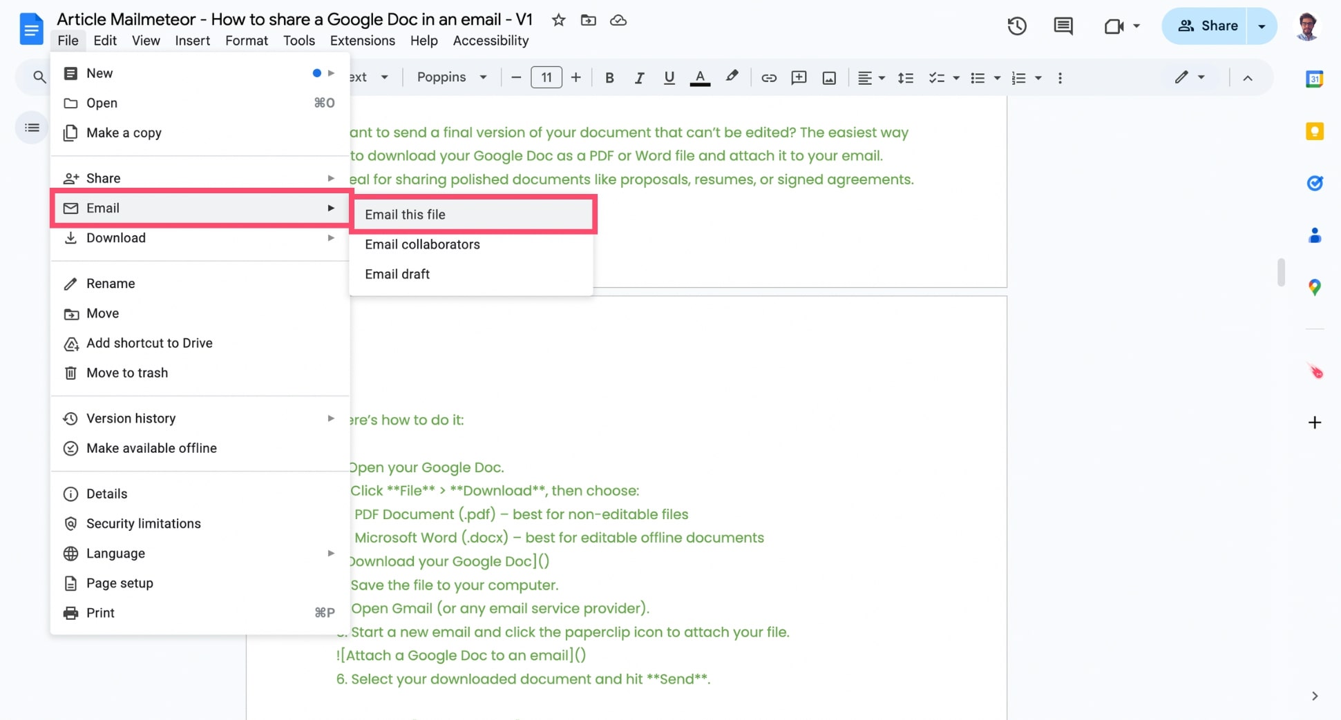 Email this file from Google Docs