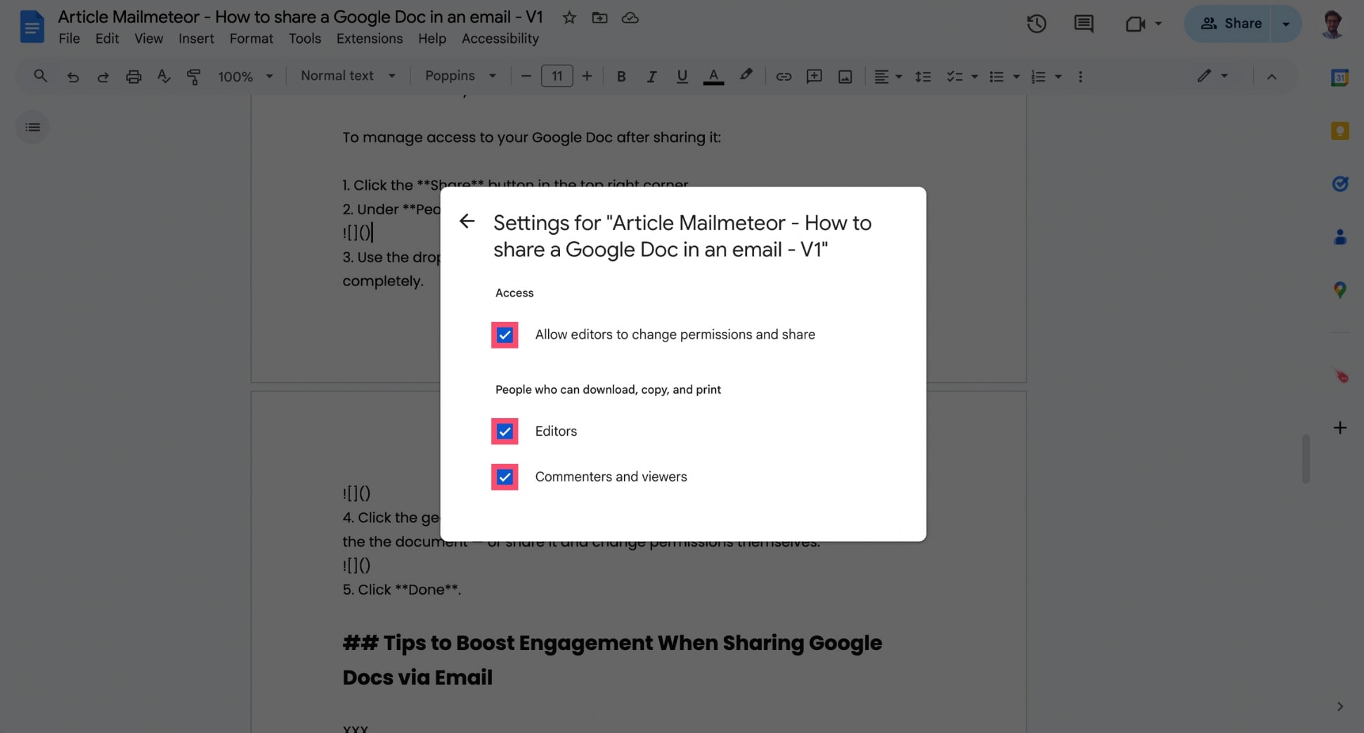 Manage editors’ permissions in Google Docs