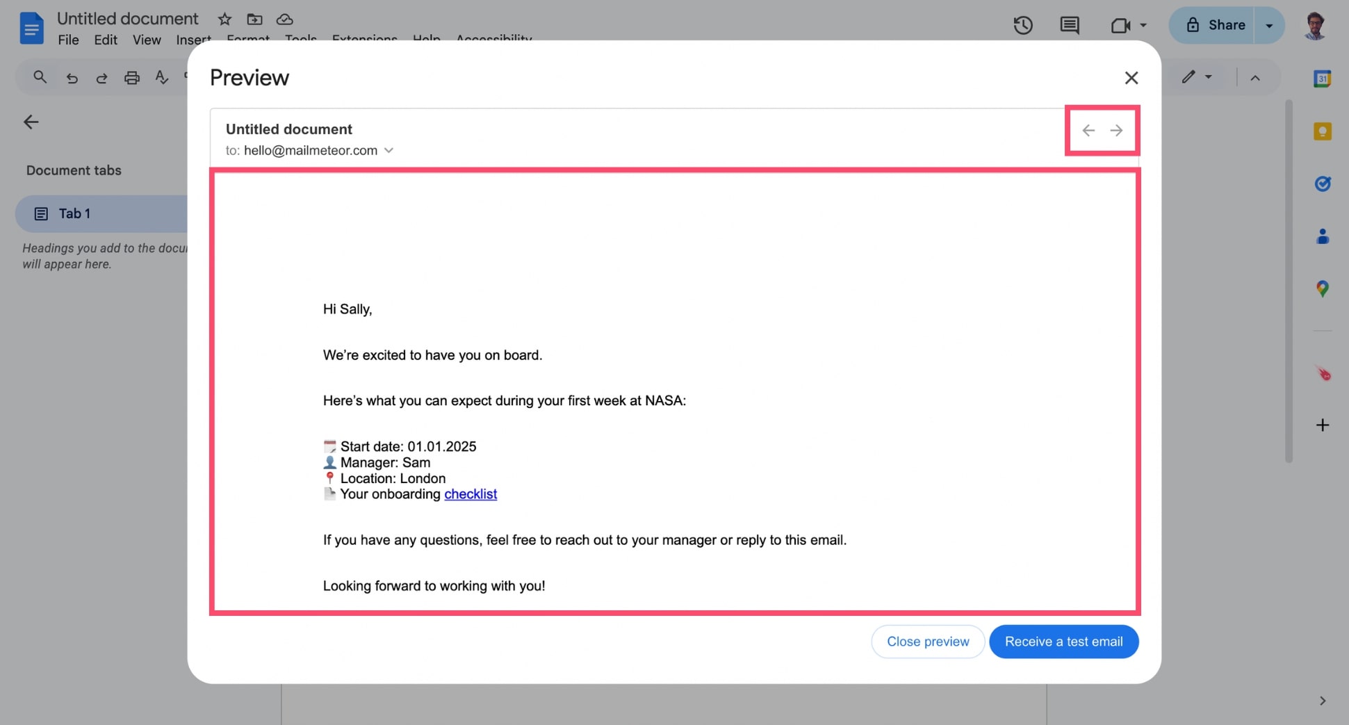 Preview template in Google Docs