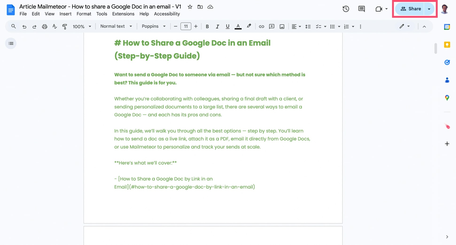 Share button in Google Docs