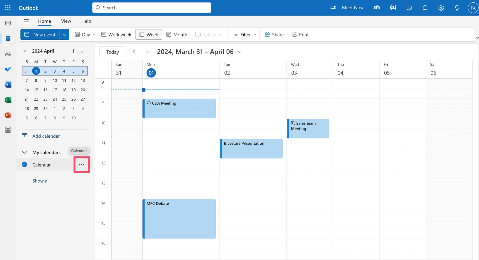 Outlook calendar settings