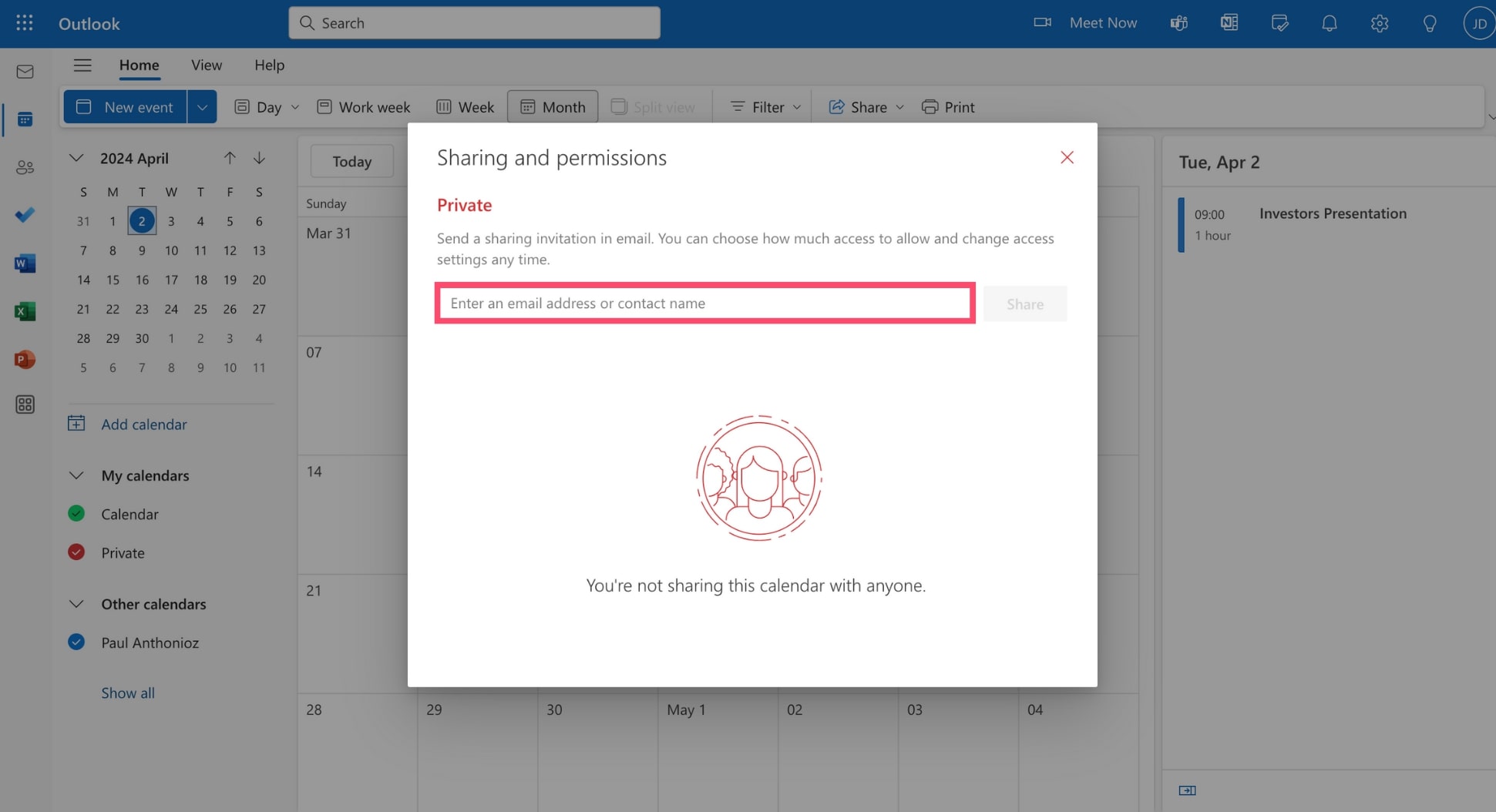 Send a calendar sharing invitation in Outlook.com