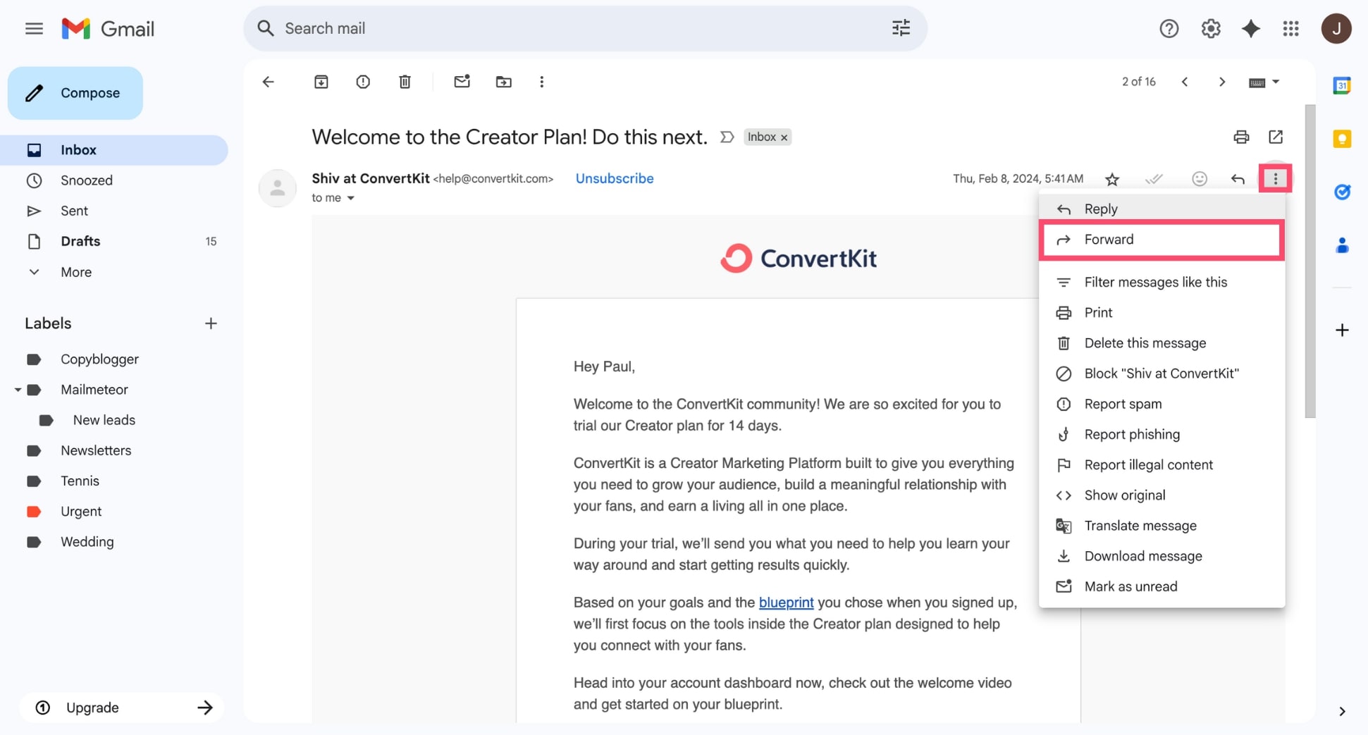 Forward an email in Gmail