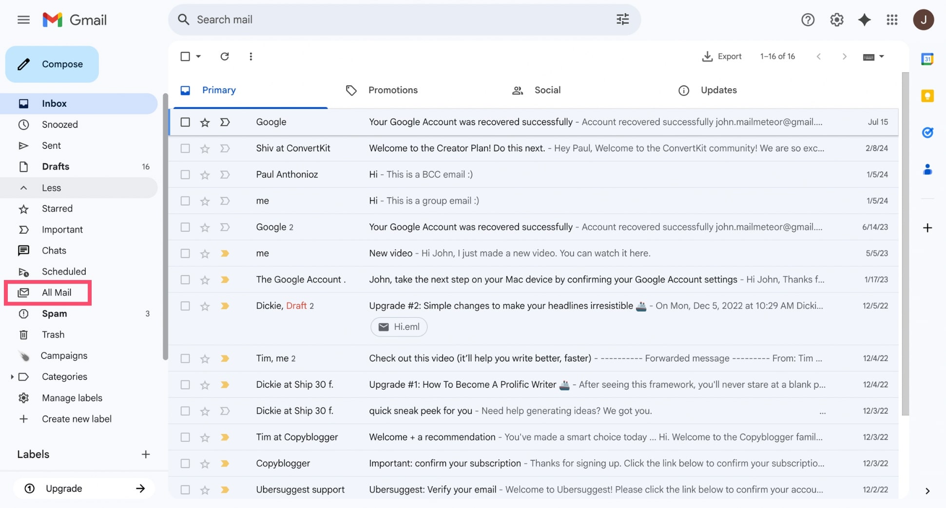 All Mail folder in Gmail
