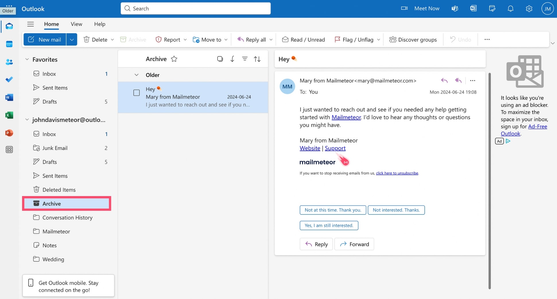 Archive folder in Outlook