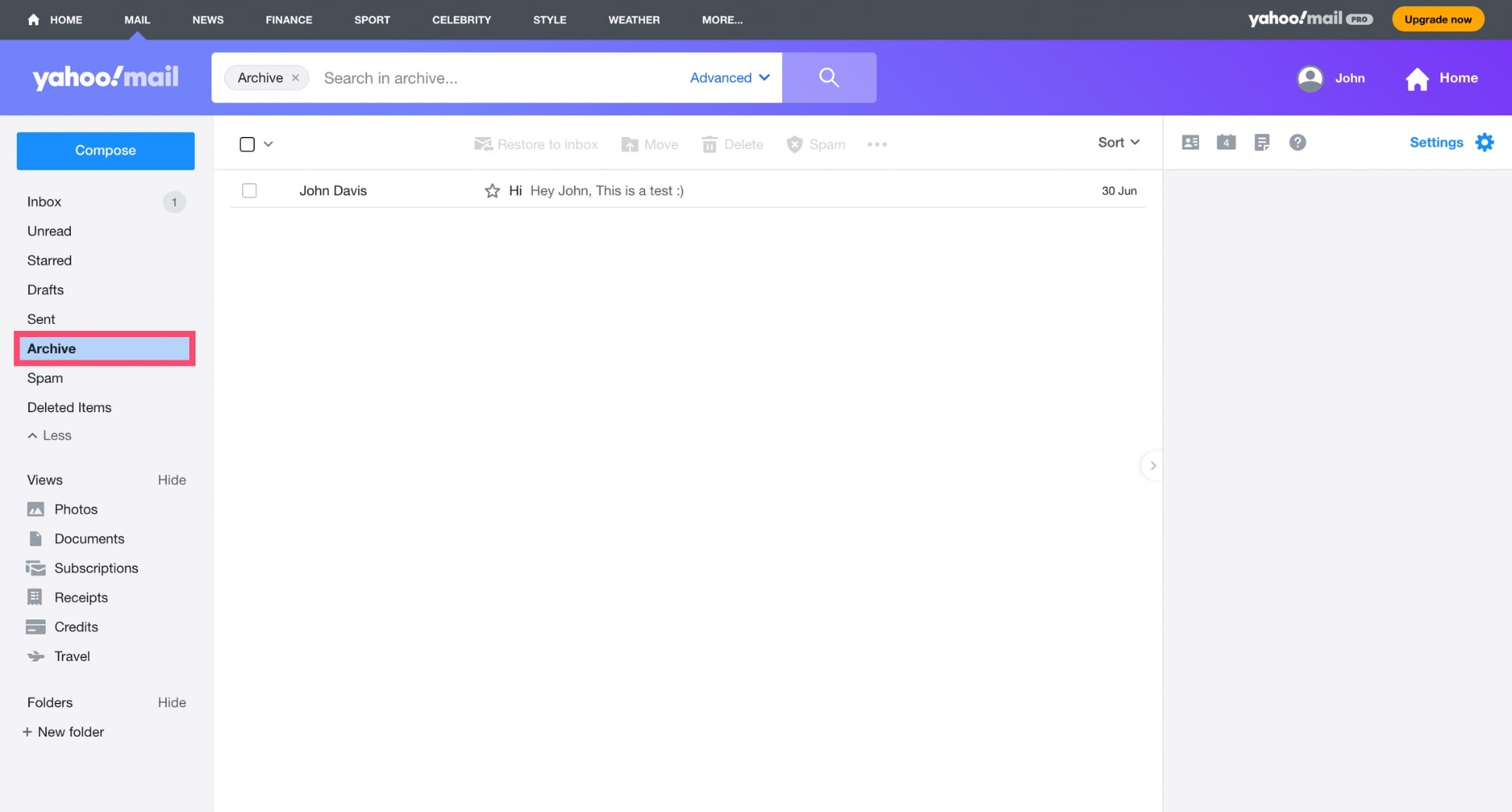 Archive folder in Yahoo Mail