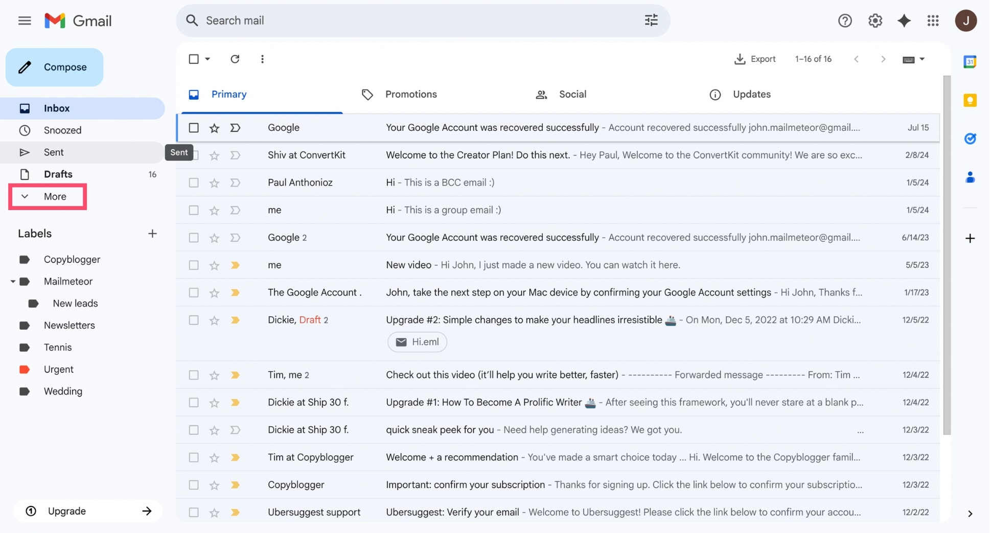 More folders in Gmail
