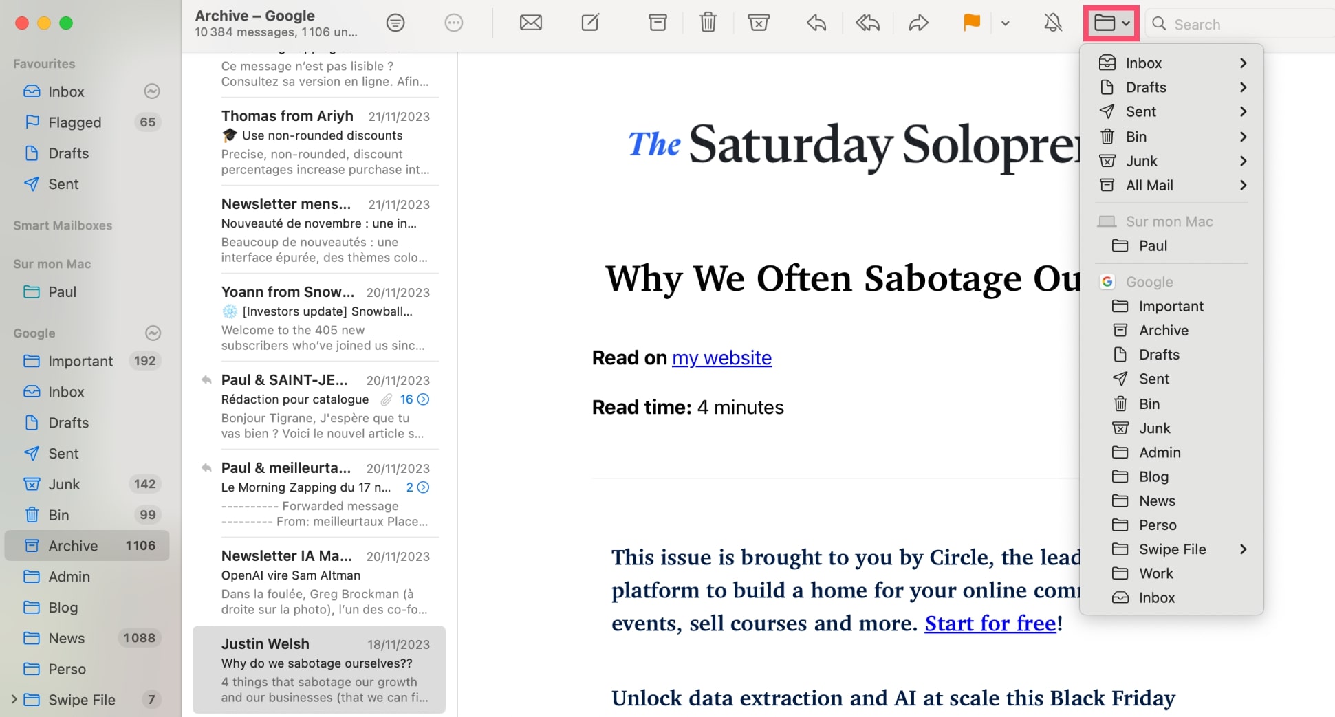 Unarchive an email in Apple Mail