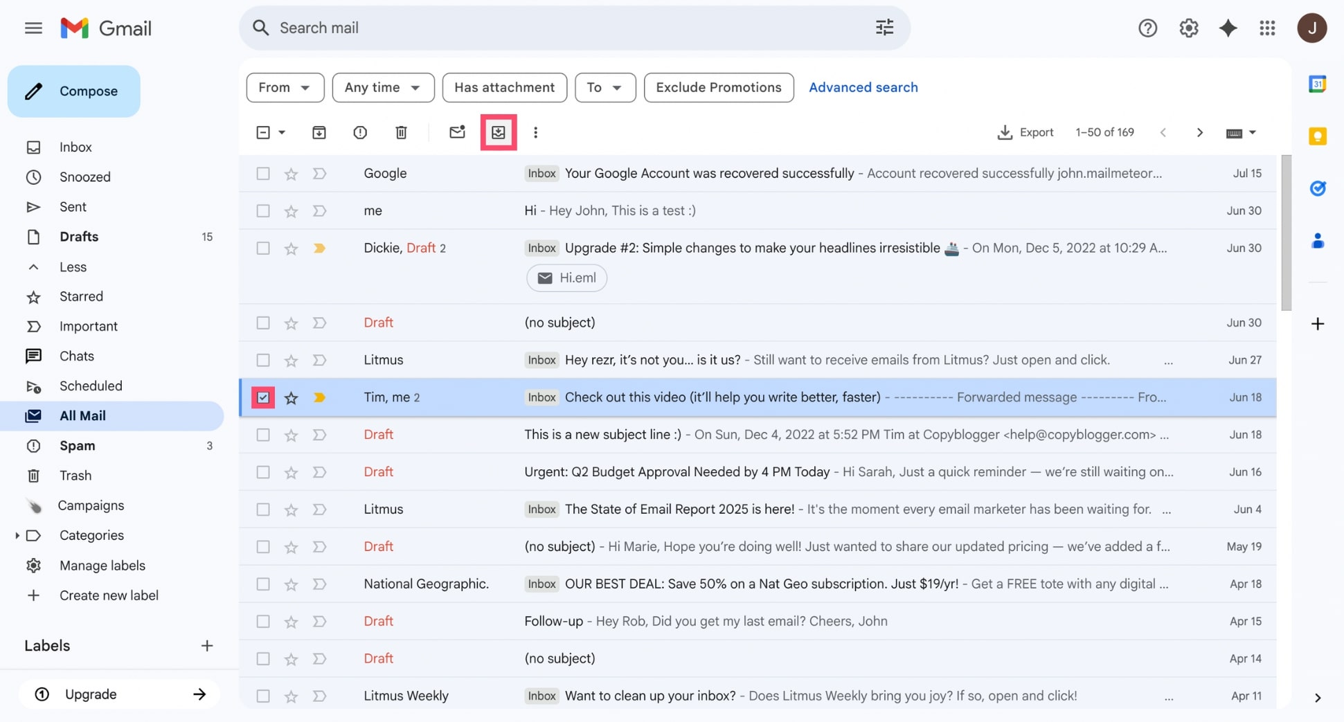 Unarchive an email in Gmail