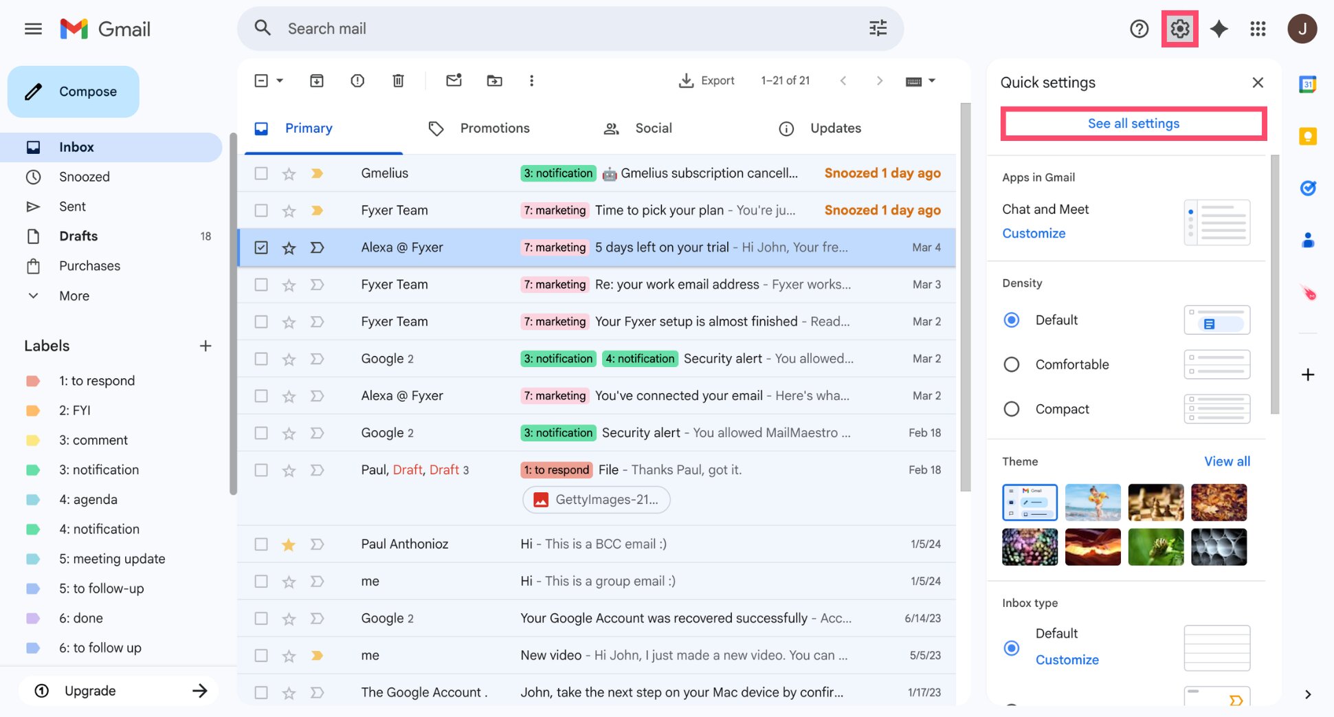Gmail See all settings option