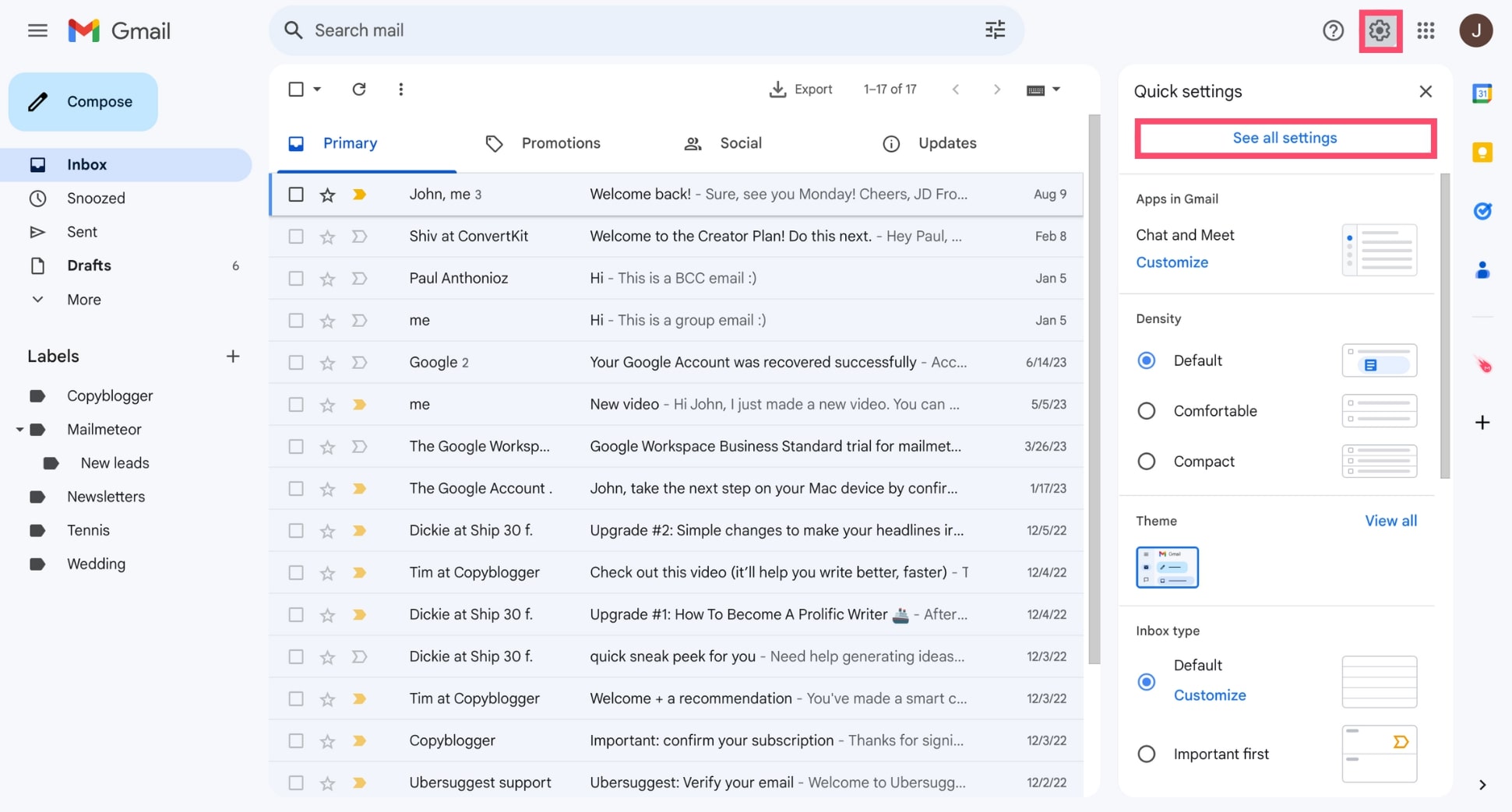 Open your Gmail settings