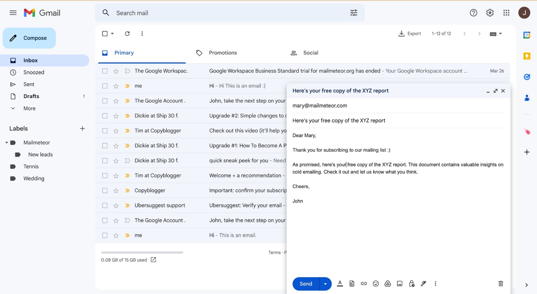 Write the body of your email with attachments