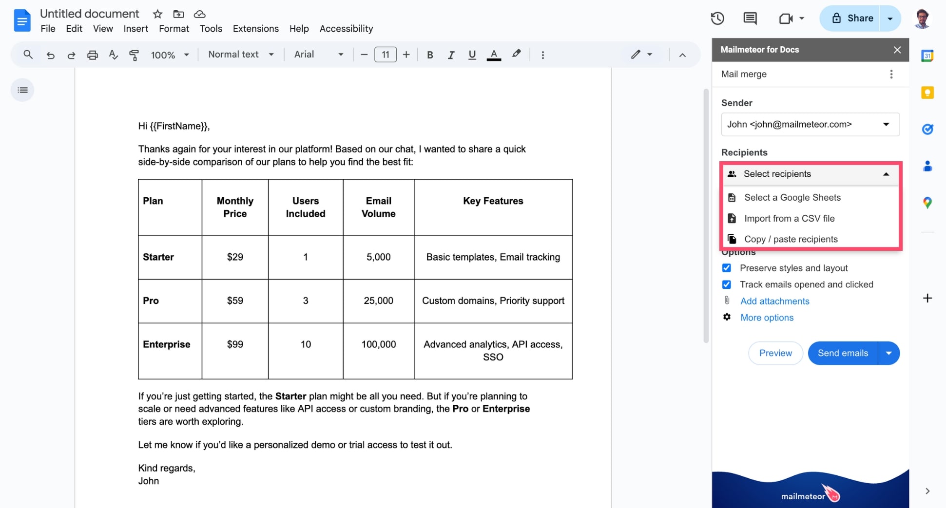 Add recipients to your mail merge