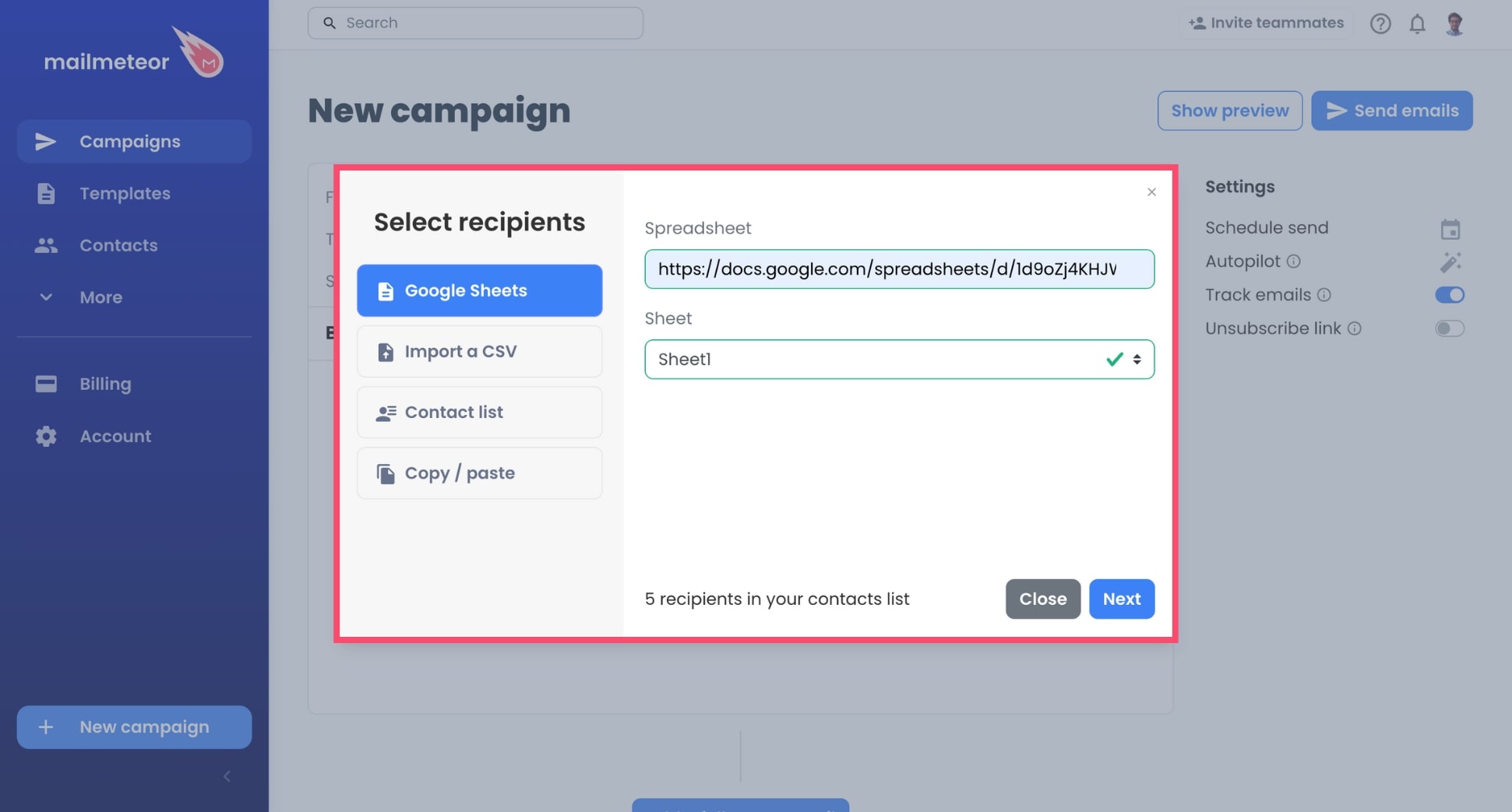 Import recipients into Mailmeteor