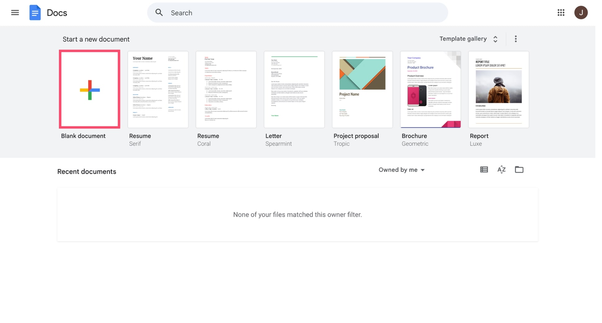 Create a new document in Google Docs