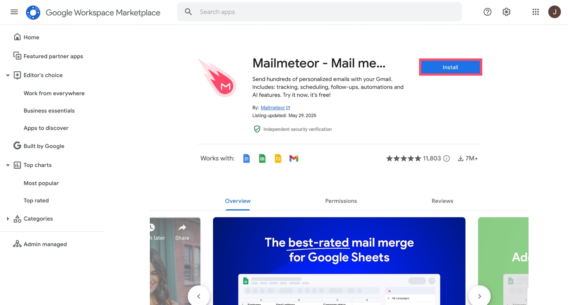 Install Mailmeteor for Google Docs