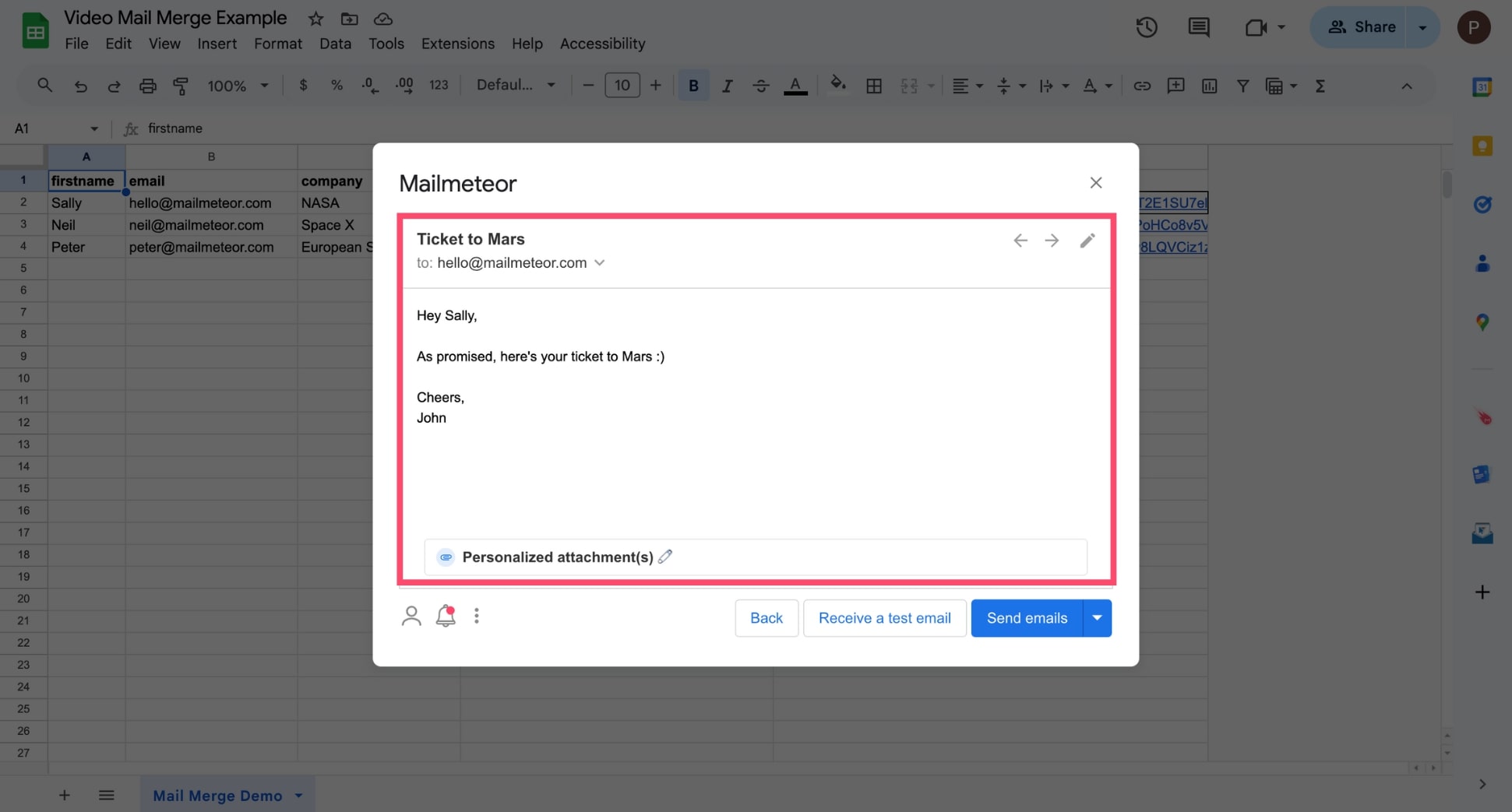 Preview your mail merge with attachements in Google Sheets