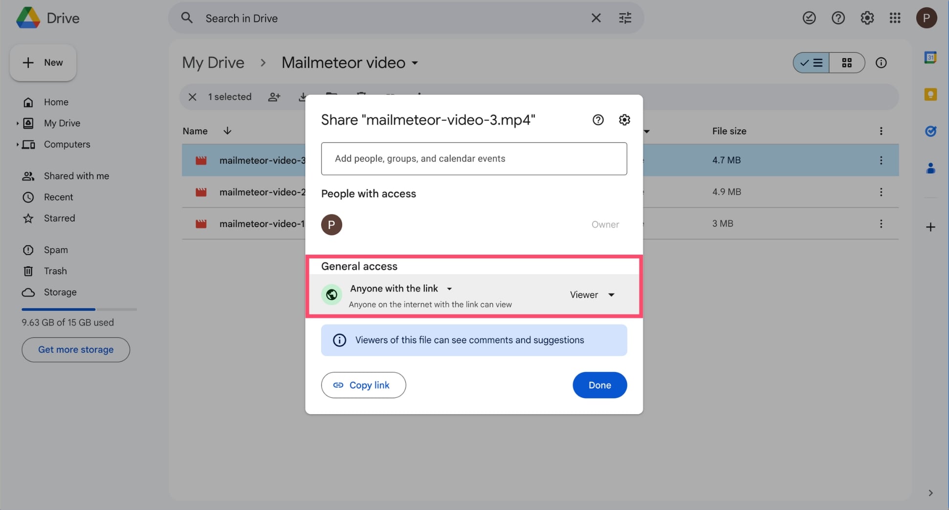 Create a shareable link using Google Drive