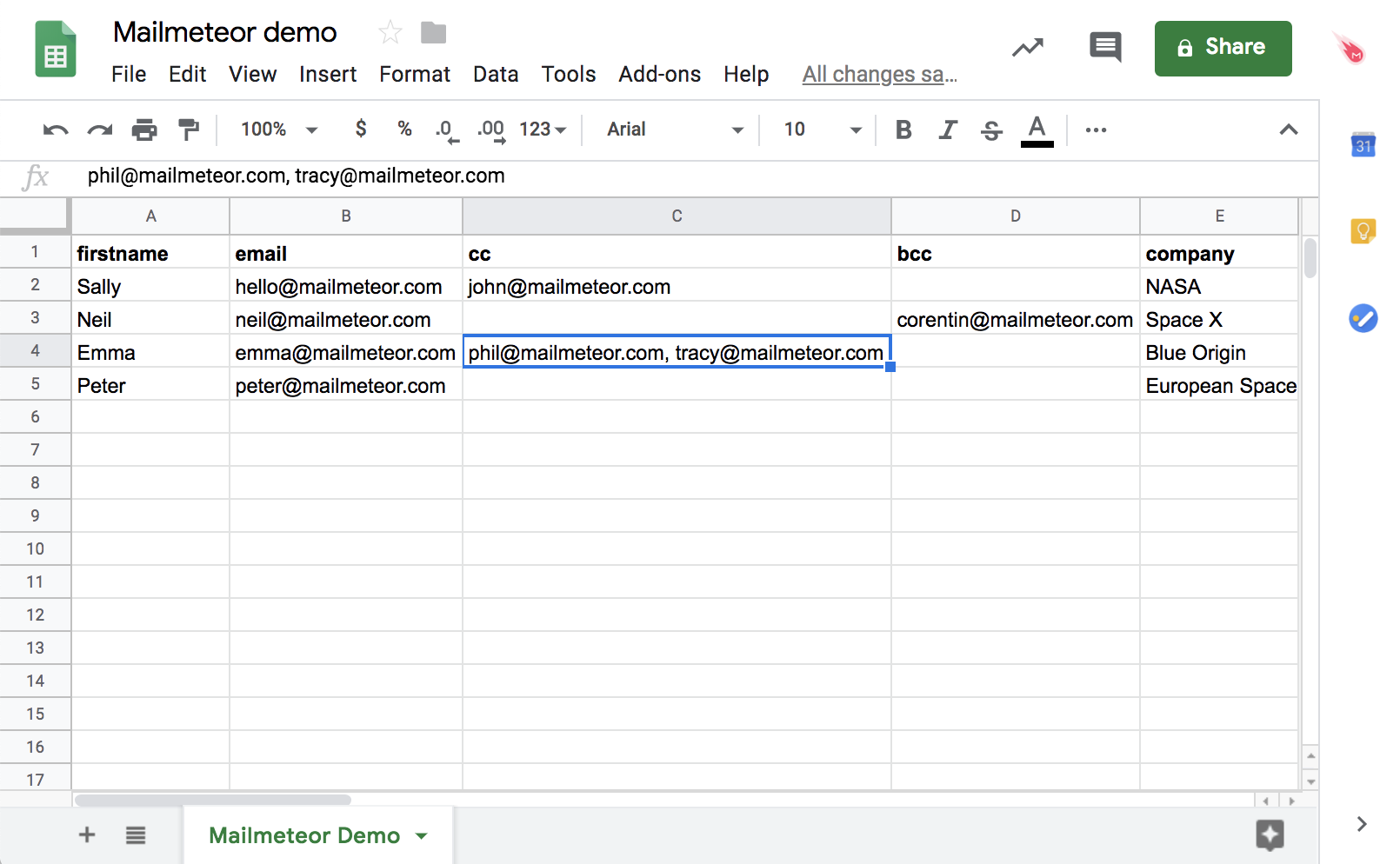 CC multiple recipients using Google Sheets